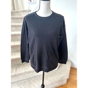 NWT Eileen Fisher Charcoal Grey Cotton Silk Oversize Kangaroo Pocket Sweater